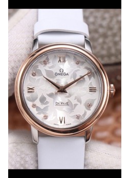 Omega De Ville Floral Dial Movimiento de Cuarzo Suizo Caja en Dos Tonos - Dial Acero