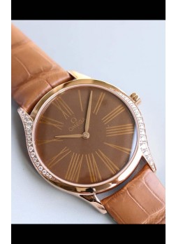 Omega De Ville Tresor Edition Cuarzo Suizo Watch 36MM Caja Oro Rosado Dial Marrón