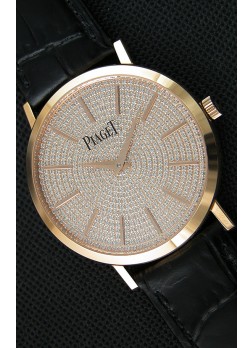Piaget Altiplano G0A36128 Paved Diam Dial Reloj Réplica de Cuarzo Suizo en Caja de Oro Rosado