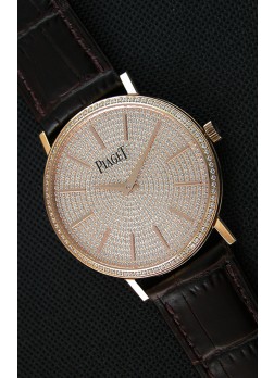 Piaget Altiplano G0A36128 Paved Diam Dial Reloj Réplica de Cuarzo Suizo en Caja de Oro Rosado