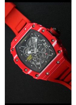 Richard Mille RM35-02 Caja de Carbón Forjado de una sola Pieza color Rojo con Correa color Rojo