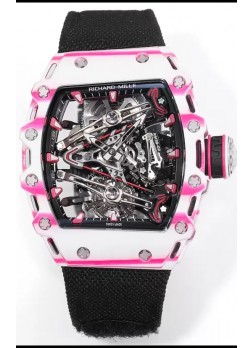 Richard Mille RM38-02 Carbono Blanco/Rosado Bubba Watson Nylon Negro Tourbillon Movement Réplica Espejo 1:1