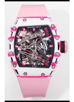 Richard Mille RM38-02 Carbono Blanco/Rosado Bubba Watson Goma Rosada Tourbillon Movement Réplica Espejo 1:1