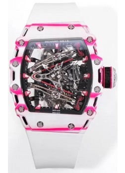 Richard Mille RM38-02 Carbono Blanco/Rosado Bubba Watson Goma Blanca Movimiento Tourbillon Réplica Espejo 1:1