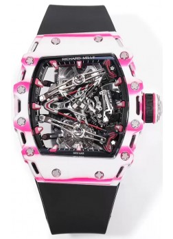 Richard Mille RM38-02 Carbono Blanco/Rosado Bubba Watson Goma Negra Movimiento Tourbillon Réplica Espejo 1:1