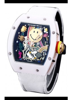 Richard Mille RM088 Reloj Réplica Tourbillon Smiley Caja Cerámica Blanca Correa Nylon