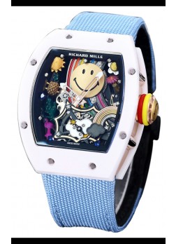 Richard Mille RM088 Reloj Réplica Tourbillon Smiley Caja Cerámica Azul Correa Nylon