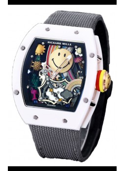 Richard Mille RM088 Reloj Réplica Tourbillon Smiley Caja Cerámica Blanca Correa Nylon