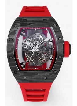 Richard Mille RM055 Caja Carbono Negra Goma Roja Reloj Superclone 1:1 Genuino Tourbillon