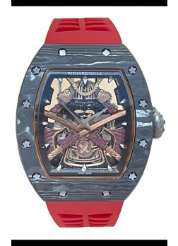 Richard Mille RM047 Samurai Reloj Genuino Tourbillon Caja Carbobono Correa Roja