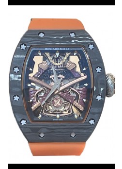 Richard Mille RM047 Samurai Reloj Genuino Tourbillon Caja Carbobono Correa Naranja