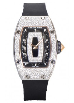 Richard Mille RM007 Superclone Reloj Réplica Suiza Dial Negro Diamantes Pavimentados Acero 904L