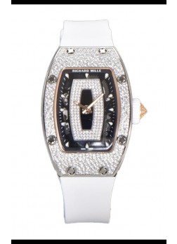 Richard Mille RM007 Superclone Reloj Réplica Suiza Correa Blanca Diamantes Pavimentados Acero 904L