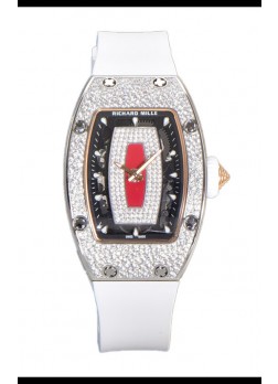 Richard Mille RM007 Reloj Suizo Superclone Acero 904L Dial Rojo Diamantes Pavimentados Correa Blanca