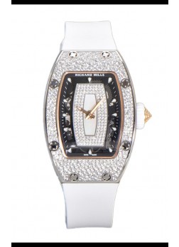 Richard Mille RM007 Reloj Suizo Superclone Acero 904L Correa y Dial Blancos Diamantes Pavimentados