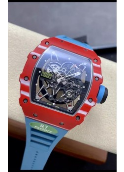 Richard Mille RM35-02 Rafael Nadal Carbono Correa Azul con Genuino Tourbillon Reloj Super Clone