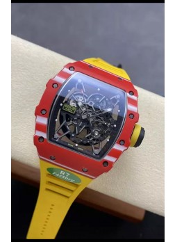 Richard Mille RM35-02 Rafael Nadal Reloj Carbono Rojo Correa Amarilla con Tourbillon Genuino Super Clone