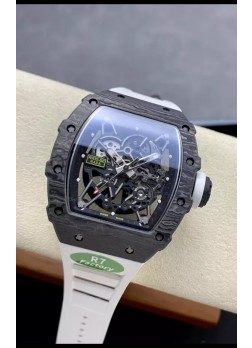 Richard Mille RM35-02 Rafael Nadal Reloj Carbono Negro Correa Blanca con Tourbillon Genuino Super Clone