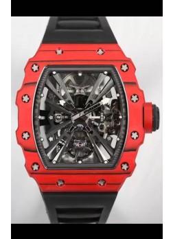 Richard Mille RM12-01 Caja Fibra de Carbono Genuino Movimiento Tourbillon Reloj Réplica Espejo 1:1