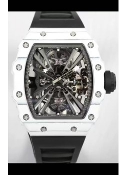 Richard Mille RM12-01 Caja Fibra de Carbono Blanca Genuino Movimiento Tourbillon Reloj Réplica Espejo 1:1
