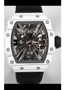Richard Mille RM12-01 Caja Fibra de Carbono Blanca Genuino Movimiento Tourbillon Reloj Réplica Espejo 1:1