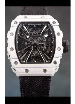 Richard Mille RM12-01 Caja de Fibra de Carbono Blanco Genuino Movimiento Tourbillon Relok Réplica a Espejo 1:1
