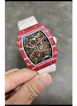 Richard Mille Super Clone RM67-02 Mutaz Barshim Rojo Carbon TPT 37 Gramos Reloj Correa Blanca