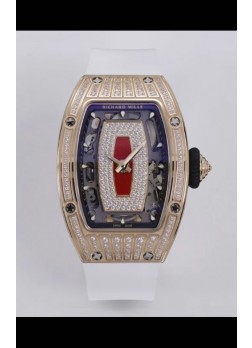 Richard Mille Super Clone RM07-01 Pavimentado en Diamantes 904L Caja Oro Rosado Automatic Reloj Réplica