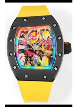 Richard Mille Super Clone RM68-01 Negro Caja Cerámica Correa Amarilla Tourbillon Réplica Suiza