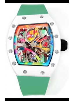 Richard Mille Super Clone RM68-01 Blanco Caja Cerámica Correa Verde Tourbillon Réplica Suiza