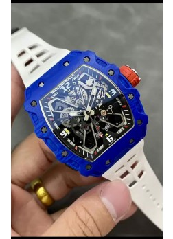Richard Mille RM35-02 Rafael Nadal Caja de Fibra de Carbono Azul Reloj Réplica a Espejo 1:1 en Correa Blanca
