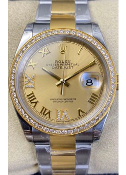 Rolex Datejust 36MM Movimiento Cal.3135 Reloj Réplica Suizo en Acero 904L Caja en Dos Tonos Dial Oro