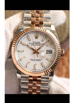 Rolex Datejust 36MM Movimiento Cal.3135 Reloj Réplica Suizo en Acero 904L Caja en Dos Tonos Dial Blanco