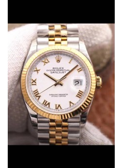 Rolex Datejust 36MM Movimiento Cal.3135 Reloj Réplica Suizo en Acero 904L Caja en Dos Tonos Dial Blanco