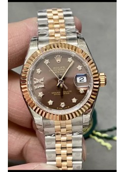 Reloj Rolex Datejust Super Clone Dial Marrón Dos Tonos Oro Rosado 28MM