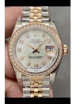 Reloj Rolex Datejust Super Clone Dial Madre Perla Dos Tonos Oro Rosado 28MM