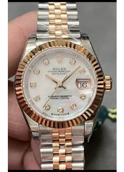 Reloj Rolex Datejust Super Clone Dial Madre Perla Dos Tonos Oro Rosado 28MM
