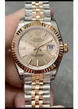Reloj Rolex Datejust Super Clone Dial Verde Dos Tonos Oro Rosado - Dial Dorado 28MM