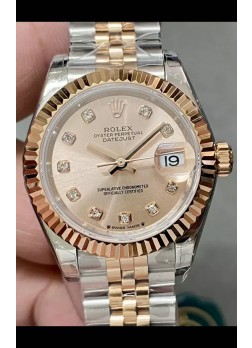 Reloj Rolex Datejust Super Clone Dial Verde Dos Tonos Oro Rosado - Dial Dorado 28MM