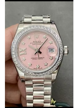 Reloj Rolex Datejust Super Clone Dial Rosado Caja Acero 28MM