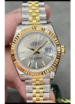 Reloj Rolex Datejust Super Clone Dial Gris Dos Tonos Oro Rosado 28MM