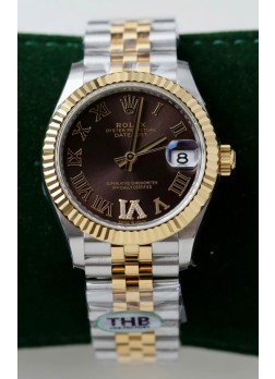 Rolex Datejust Calibre 3235, Movimiento Super Clone, Oro Rosado Dos Tonos 31MM - Dial Marrón