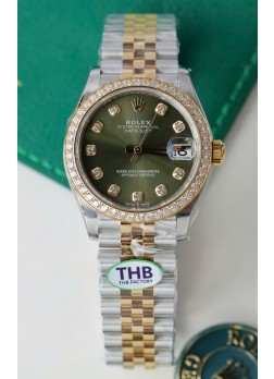 Rolex Datejust Calibre 3235, Movimiento Super Clone, Oro Rosado Dos Tonos 31MM - Dial verde