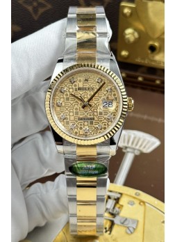 Rolex Datejust Super Clone Cal.3235, Dial Marrón Computarizado, Caja Dos Tonos Oro Amarillo, 36 mm