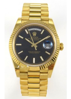 Rolex Day Date Super Clone Dial Negro Diseño Panal Abejas 40MM 220 Gramos Reloj Réplica Suizo
