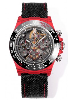 Rolex Daytona Blaken Red Carbon Reloj Réplica Suizo Espejo 1:1 Dial Skeleton Movimiento Cal.4130