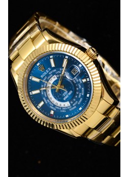 Rolex SkyDweller Reloj Suizo Caja de Oro Amarillo de 18 K - Edición DIW Dial Azul
