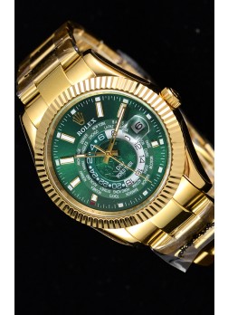Rolex SkyDweller Reloj Suizo Caja de Oro Amarillo de 18 K - Edición DIW Dial Verde