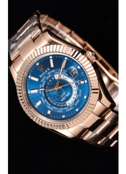 Rolex SkyDweller Reloj Suizo Caja de Oro Rosado de 18 K - Edición DIW Azul Oscuro