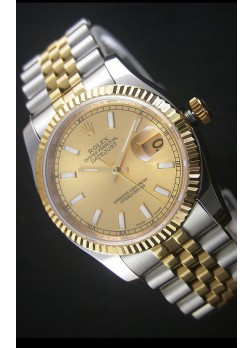 Rolex Datejust Reloj Réplica Japonés - Dial en Oro chapado en dos Tonos en Caja 36MM